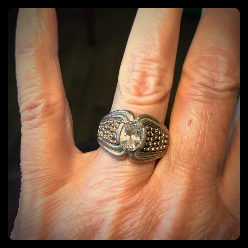 Sterling Silver Ring with Oval Crystal Stone